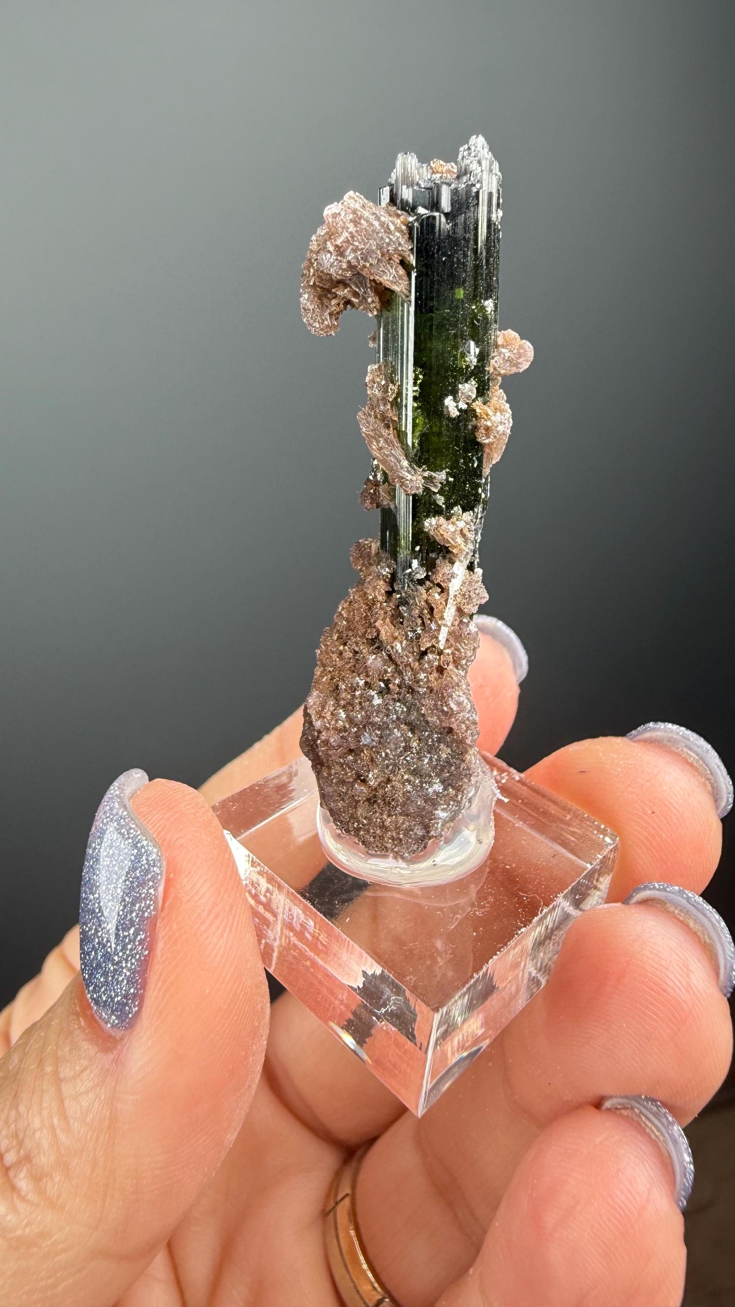 Green Tourmaline with Lepidolite Crystal from Minas Gerais, Brazil