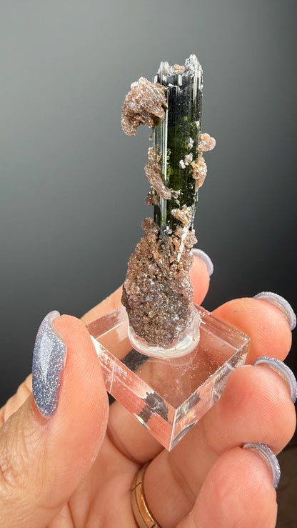 Green Tourmaline with Lepidolite Crystal from Minas Gerais, Brazil