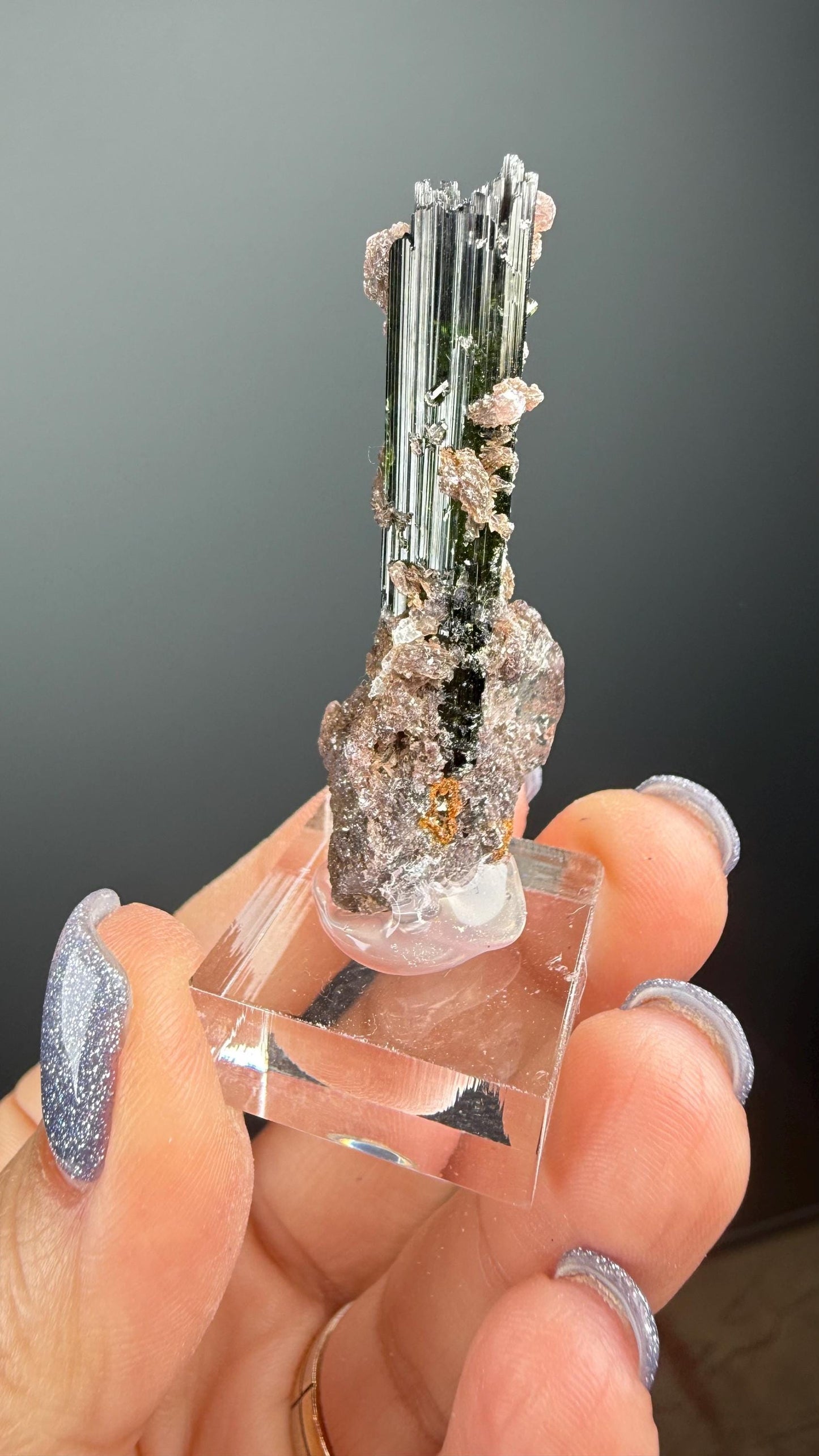 Green Tourmaline with Lepidolite Crystal from Minas Gerais, Brazil