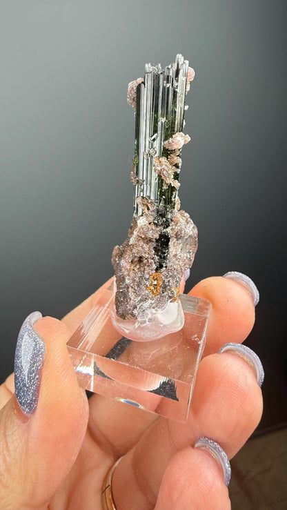 Green Tourmaline with Lepidolite Crystal from Minas Gerais, Brazil