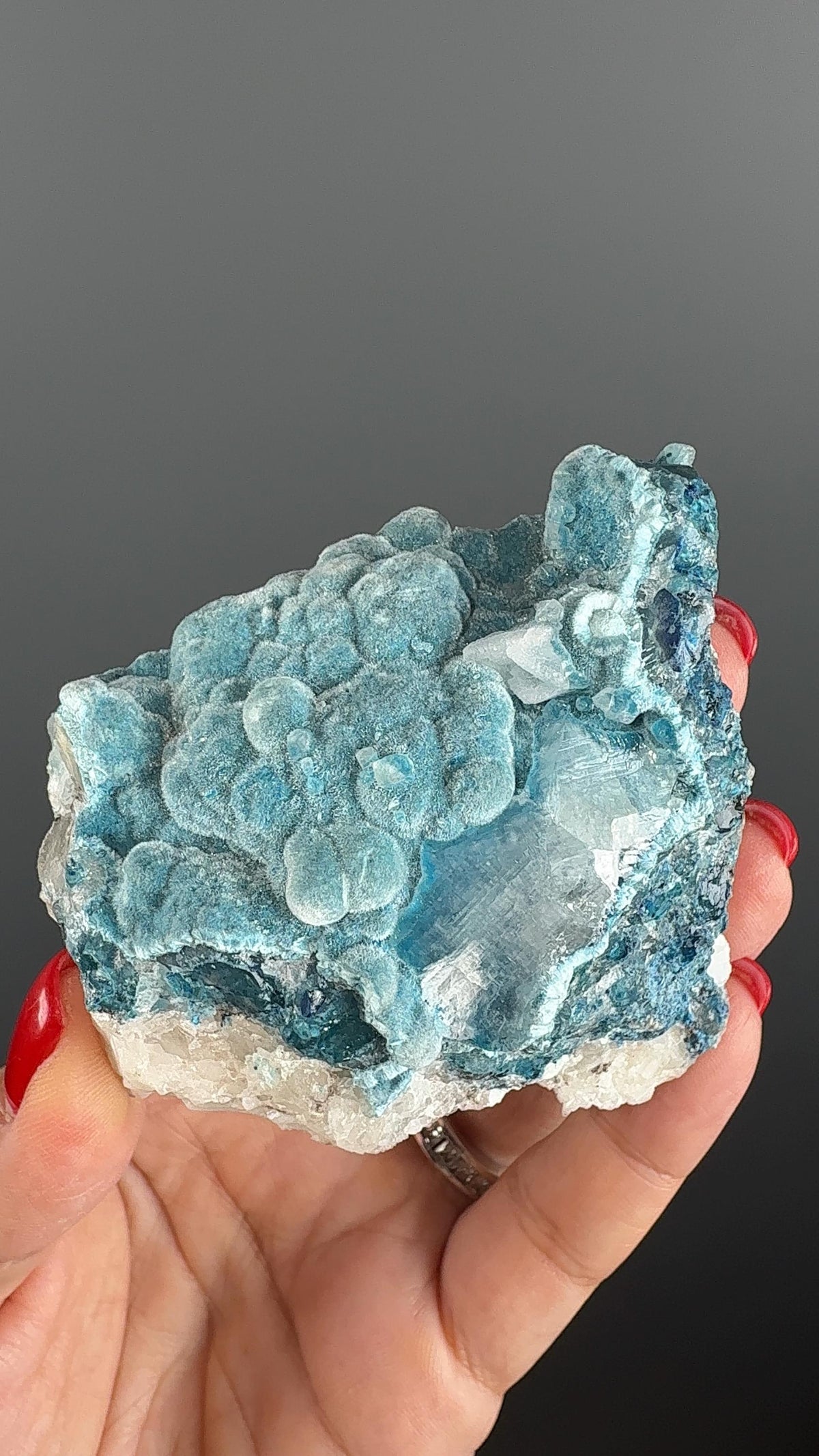 Silky BUbbles! Blue Shattuckite with White Calcite Crystal Specimen