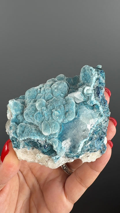 Silky BUbbles! Blue Shattuckite with White Calcite Crystal Specimen