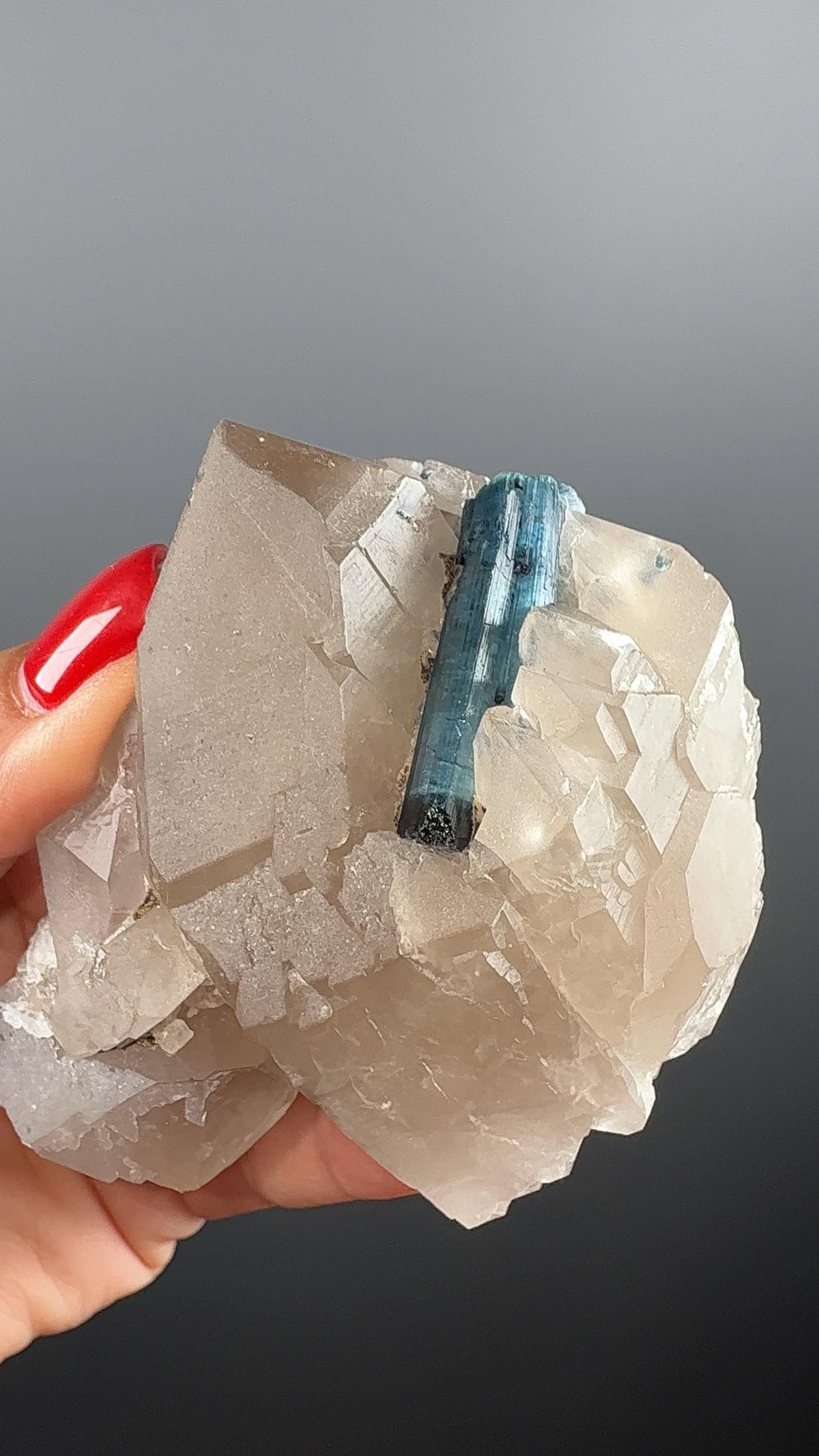 Blue Turmaline on Quartz Crystal Specimen (Indicolite)