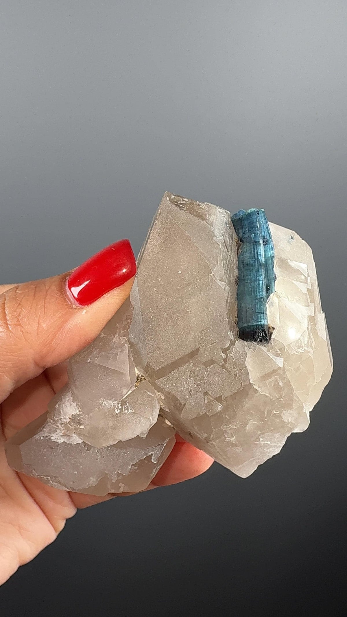 Blue Turmaline on Quartz Crystal Specimen (Indicolite)