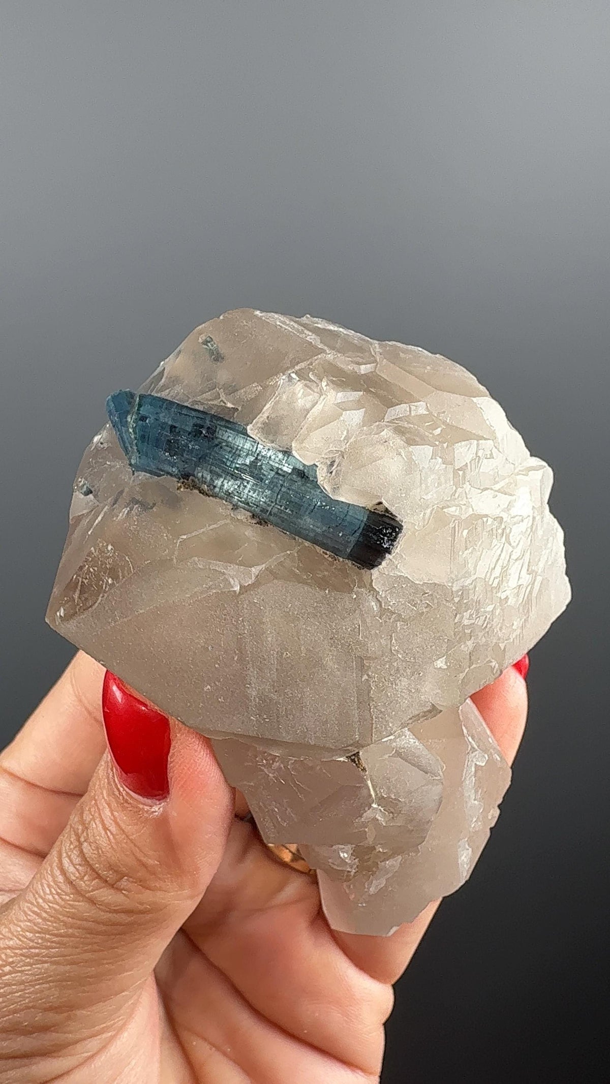 Blue Turmaline on Quartz Crystal Specimen (Indicolite)