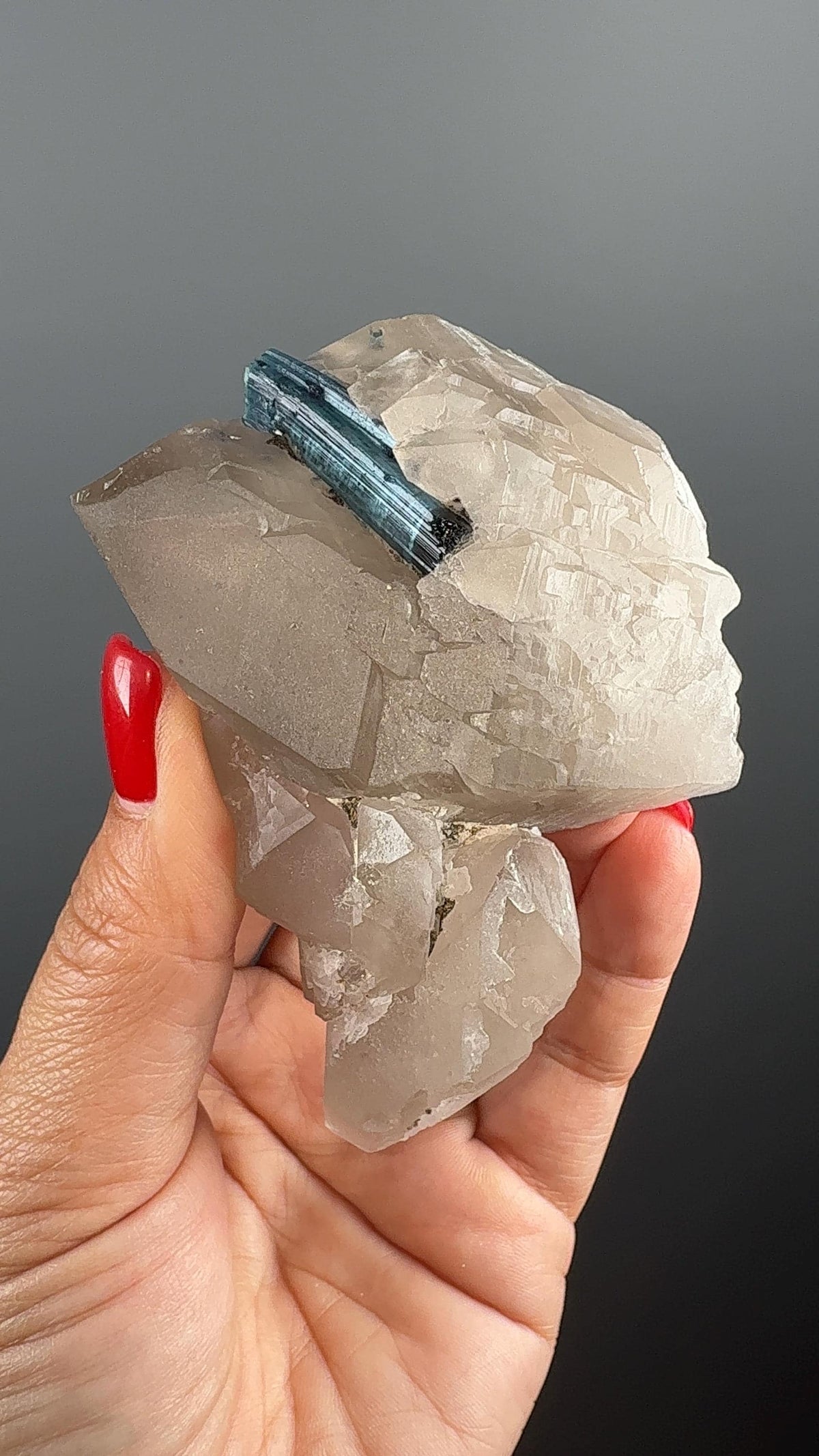 Blue Turmaline on Quartz Crystal Specimen (Indicolite)
