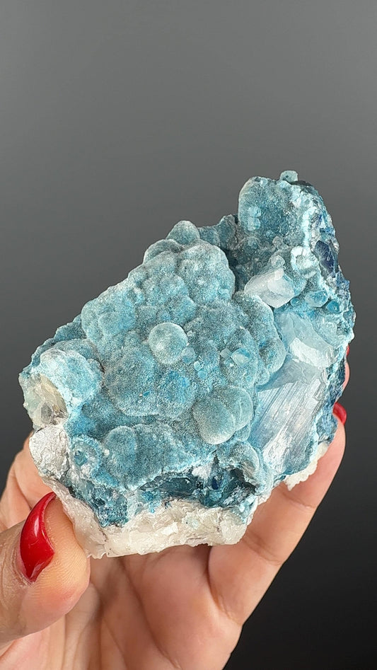 Silky BUbbles! Blue Shattuckite with White Calcite Crystal Specimen