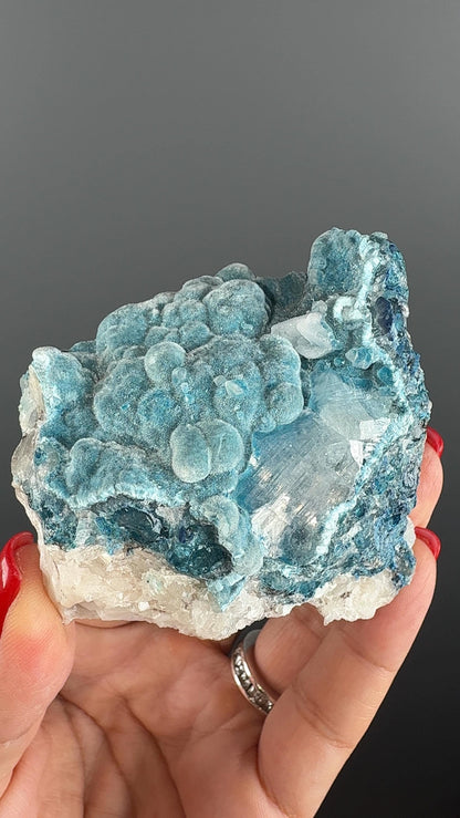 Silky BUbbles! Blue Shattuckite with White Calcite Crystal Specimen