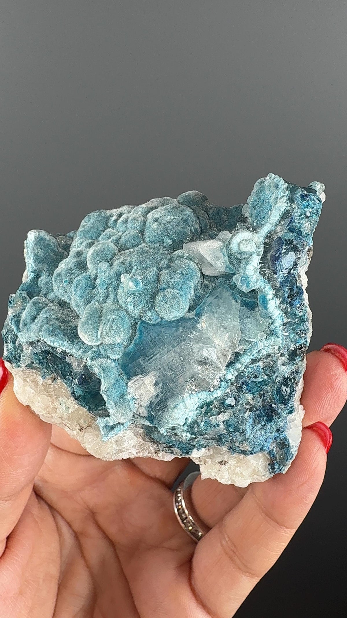 Silky BUbbles! Blue Shattuckite with White Calcite Crystal Specimen