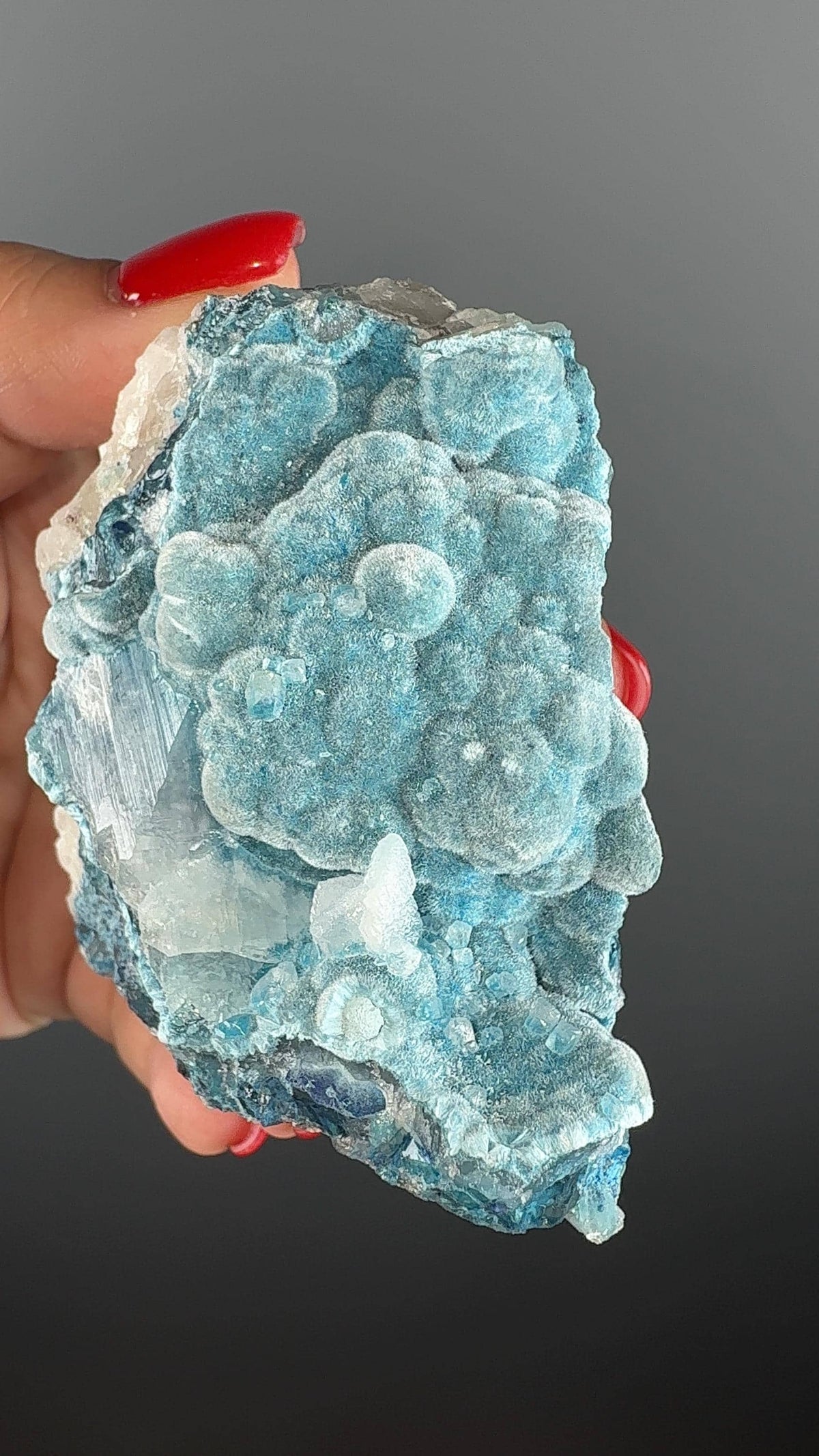 Silky BUbbles! Blue Shattuckite with White Calcite Crystal Specimen