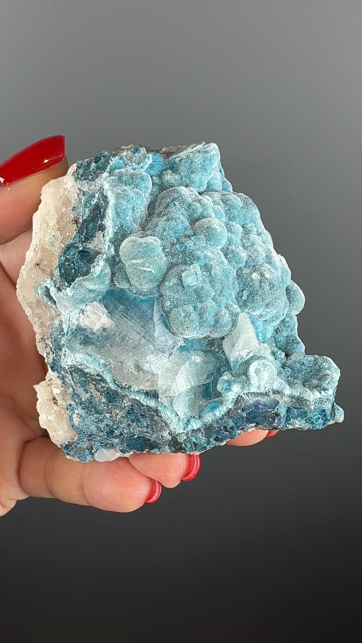 Silky BUbbles! Blue Shattuckite with White Calcite Crystal Specimen