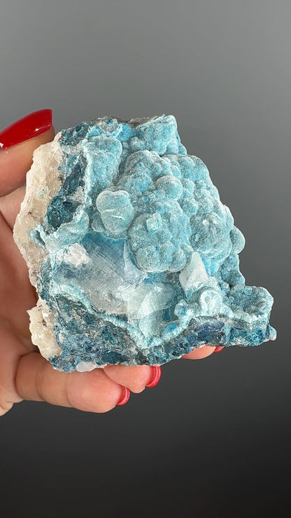 Silky BUbbles! Blue Shattuckite with White Calcite Crystal Specimen