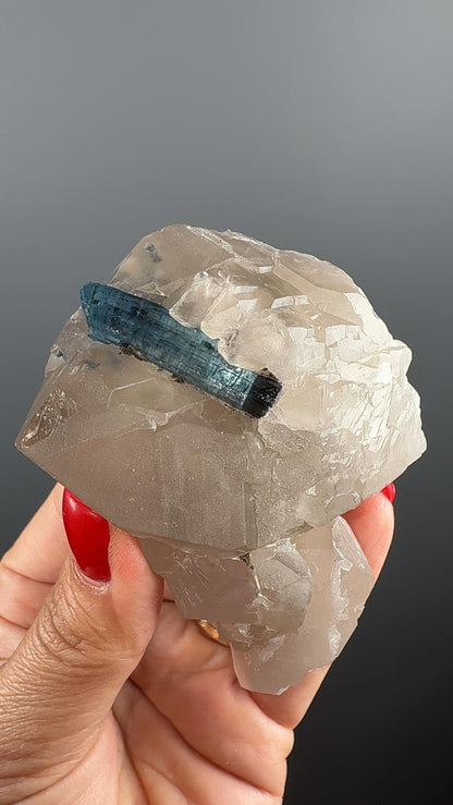Blue Turmaline on Quartz Crystal Specimen (Indicolite)