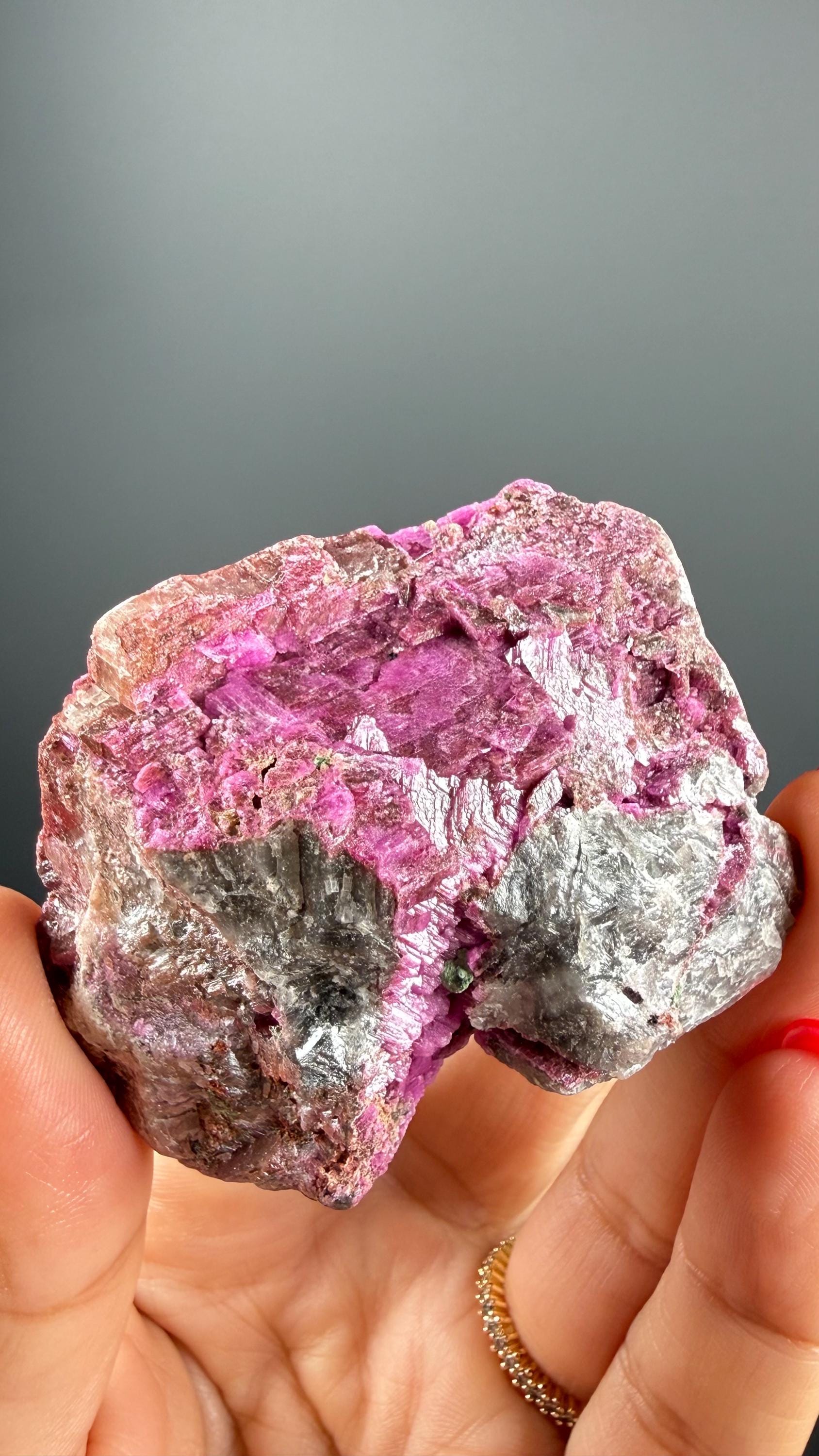Pink Cobalto Calcite with Dolomite and Malachite Mineral Specimen
