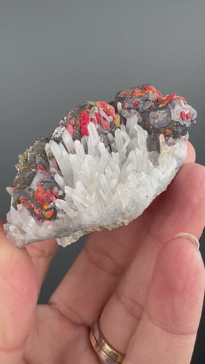 Amazing Piece!  Red Crystals on Quartz with  Galena Crystal From Peru