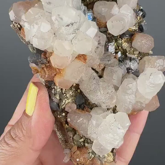 Amazing!! Chalcopyrite on UV Mangano Calcite From Kosovo