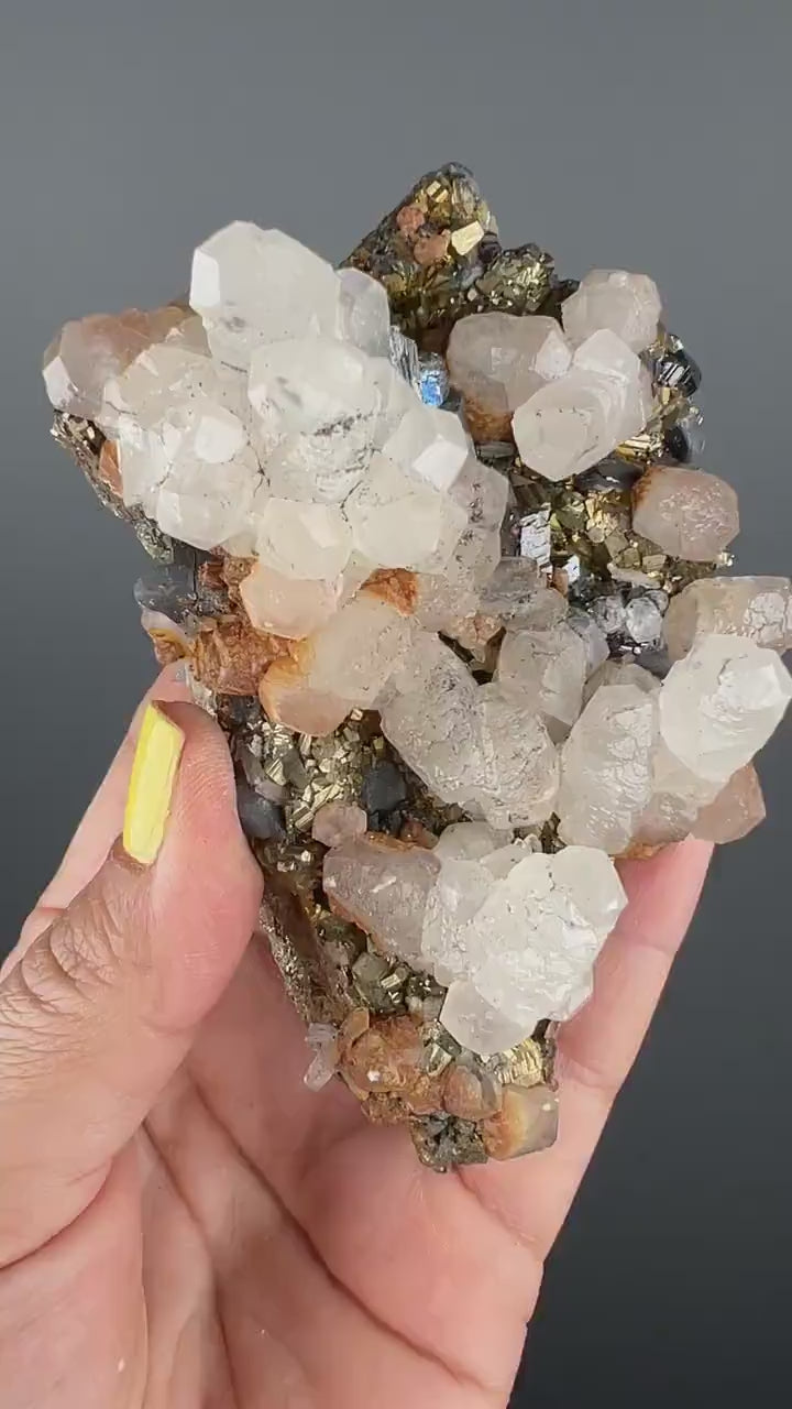 Amazing!! Chalcopyrite on UV Mangano Calcite From Kosovo