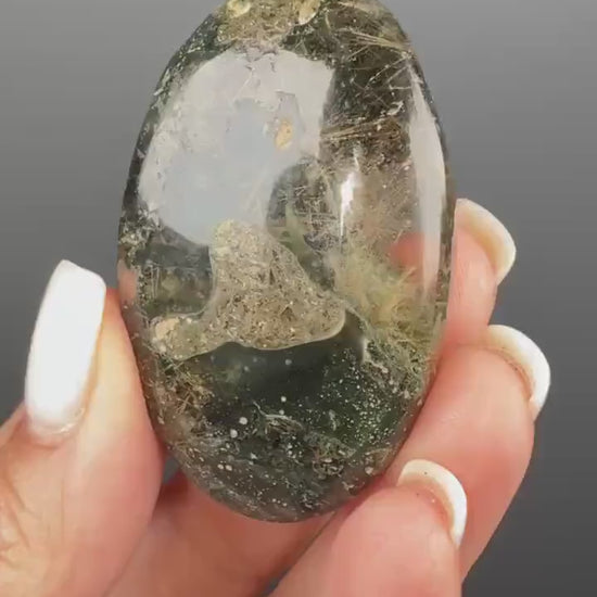 Himalayan Rutile Quartz with Green Chlorite Palm Stone