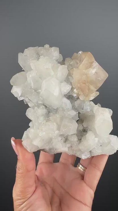 Amazing Piece! Chalcedony, Apophyllite Crystal with Honey Calcite Specimen