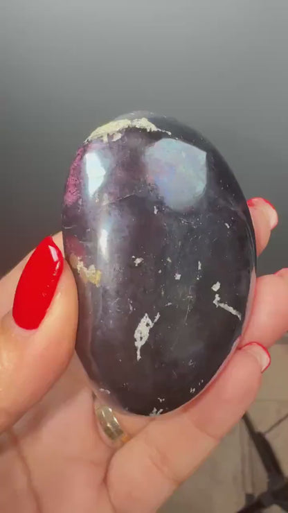 Purple Covellite Palm Stone, Covellite Crystal