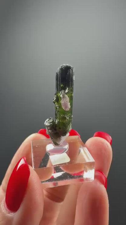 Green Tourmaline with Lepidolite Crystal from Minas Gerais, Brazil