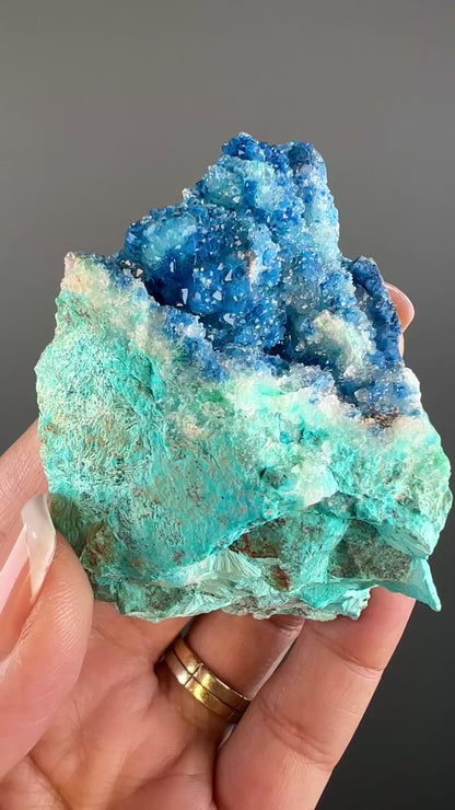 Druzy  Blue Shattuckite with Quartz Crystal Specimen