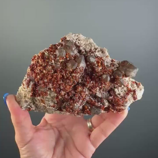 Spessartine Garnet Crystal  on Smokey Quartz