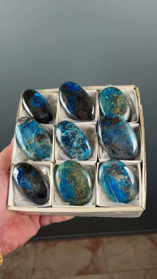 Blue Shattuckite with Cuprite Palm Stone Lot