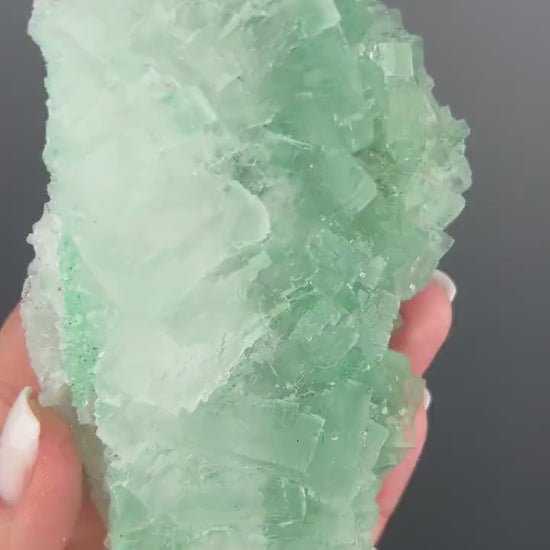 Rare Formation! Transparent Gemmy Cubic Green Halite with Gypsum Crystal  Specimen from Poland