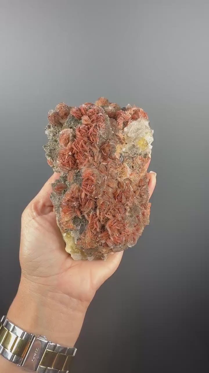 New Find!Pyrite and Red Barite  on Yellow Fluorite  Crystal Specimen