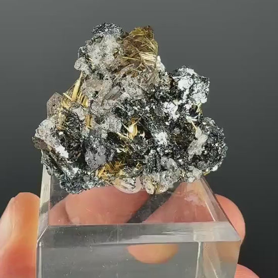 Quartz with Golden Rutile Crystal with Hematite Specimen