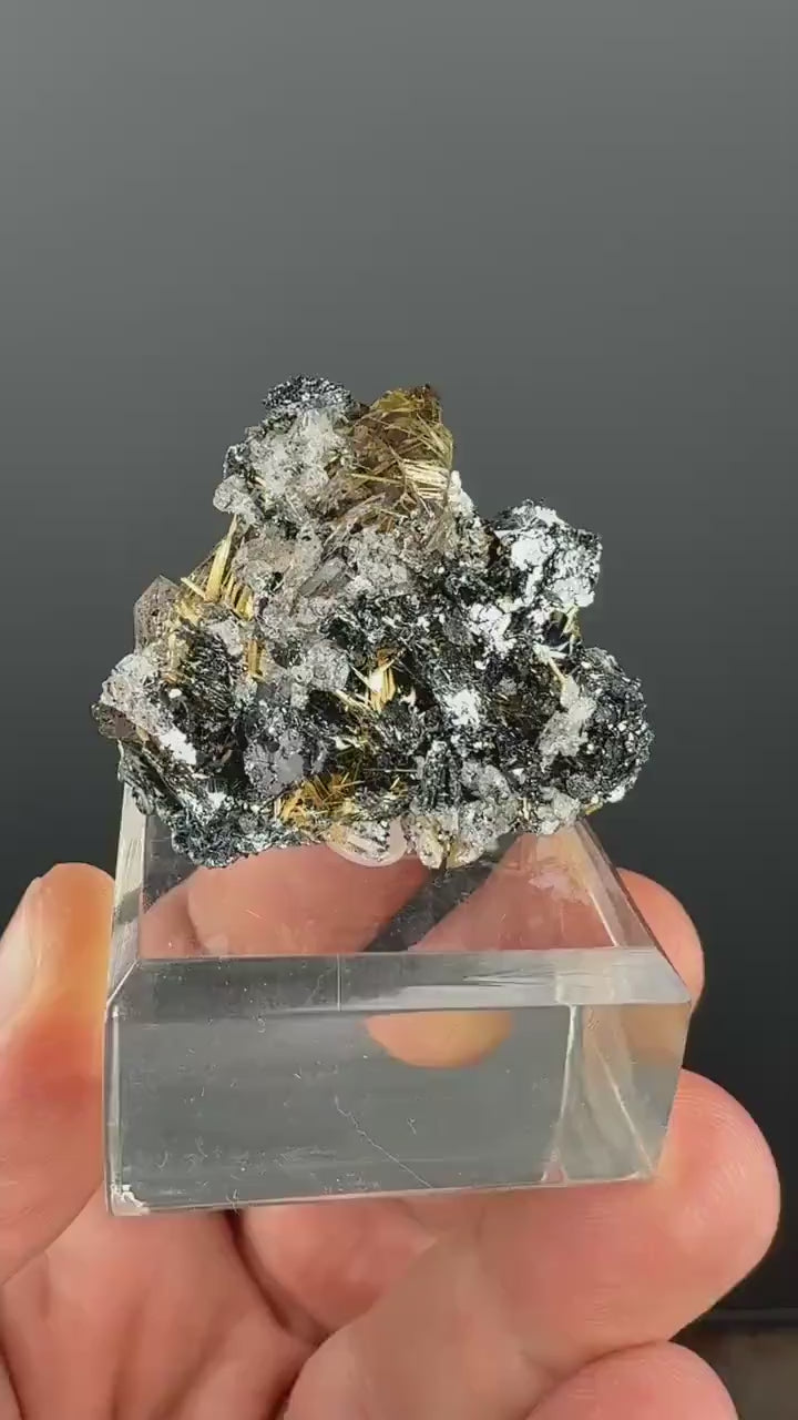 Quartz with Golden Rutile Crystal with Hematite Specimen