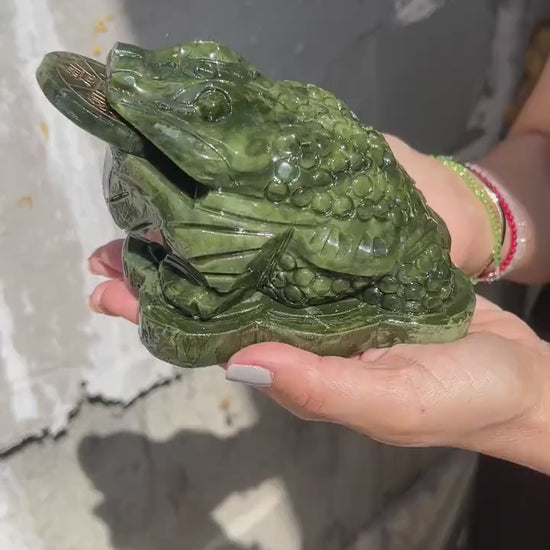 Wealth and Prosperity!Big Size!lLovely Green Jade Money Frog, Jade Money Frog Sculpture,Jade Money Toad