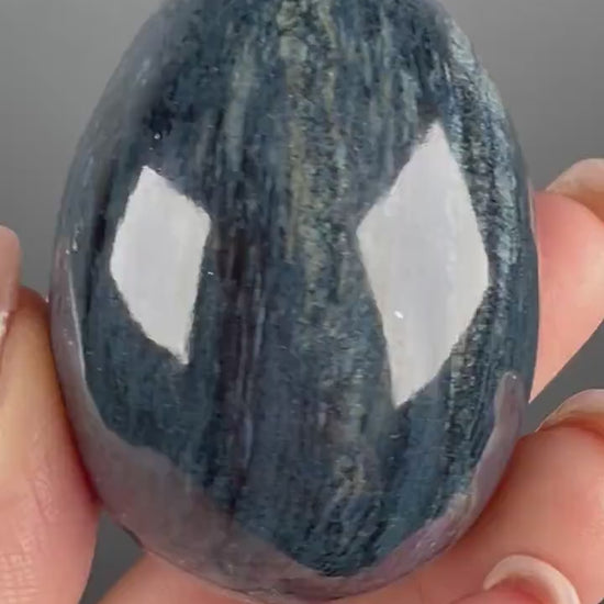 Calming and Patience! Deep Blue Chatoyant Color Rhodusite Mineral Egg Shape  Rhoducite Crystal, Magnesio-riebeckite