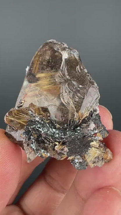 Golden Rutile Crystal with Hematite Specimen