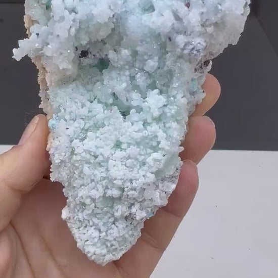 Druzy Blue Aragonite with Quartz Crystal Mineral Specimen, Blue Aragonite Crystal