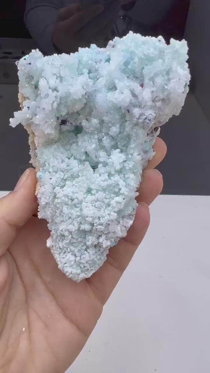 Druzy Blue Aragonite with Quartz Crystal Mineral Specimen, Blue Aragonite Crystal