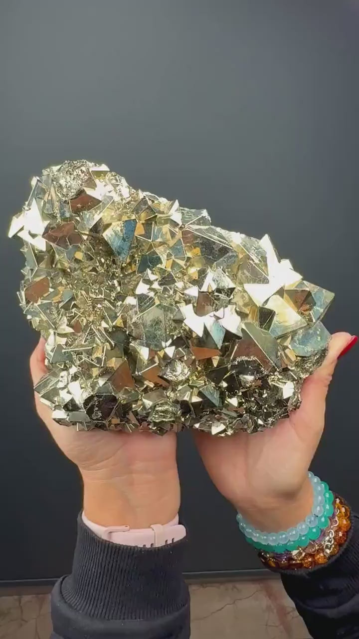 Huge ! Lustrous Hexagonal Pyrite Crystal  from Peru