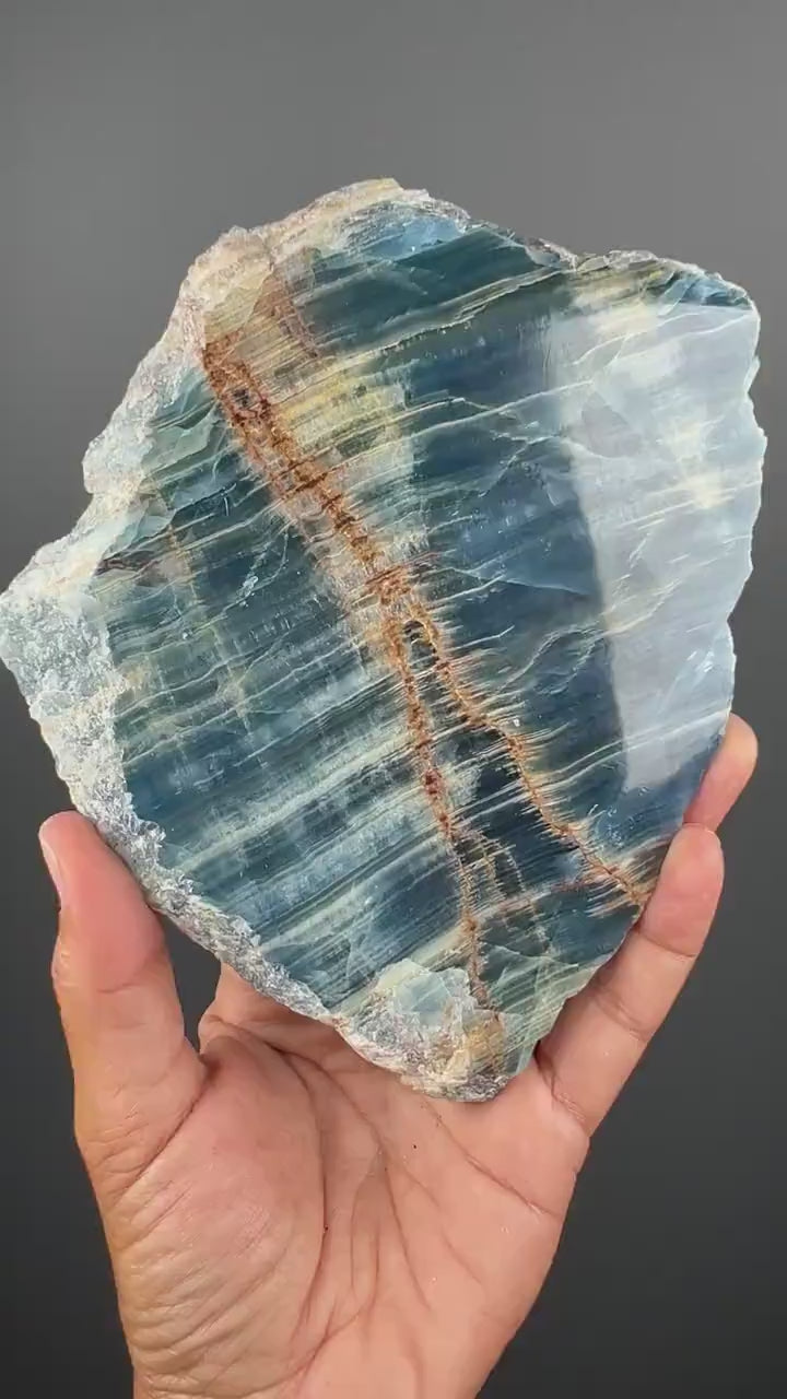 Amazing Blue Color! Aquatine Lemurian Calcite Slab