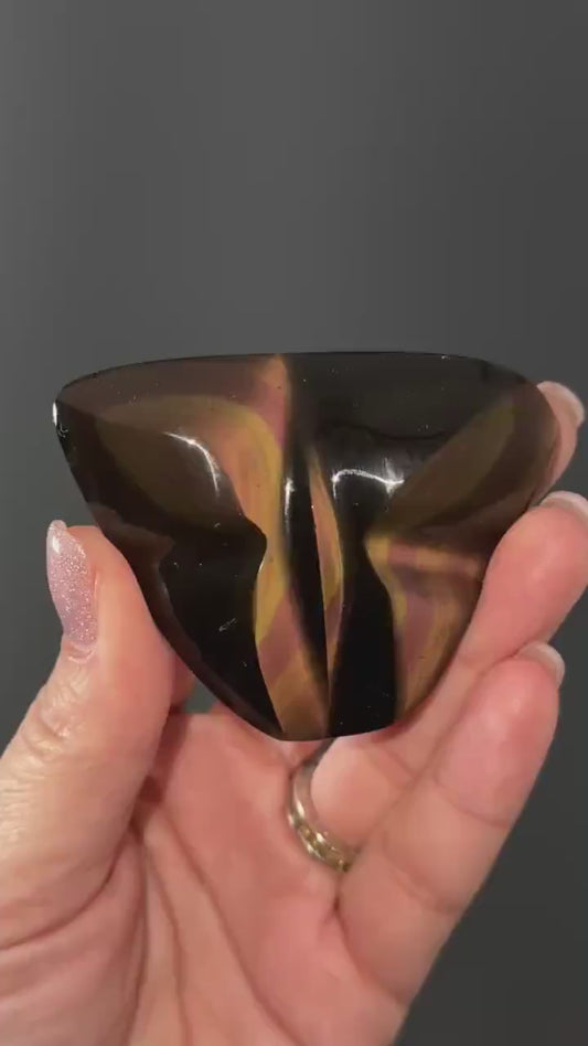Handcarved Rainbow  Obsidian, Butterfly Shaped