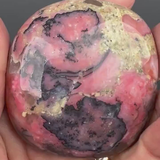 Amazing Color! Strawberry Opal Crystal Palm Stone from Peru, Dendritic Pink Opal