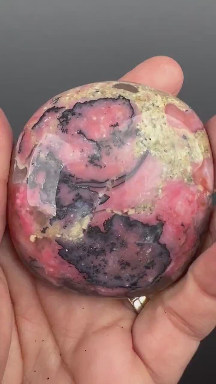 Amazing Color! Strawberry Opal Crystal Palm Stone from Peru, Dendritic Pink Opal