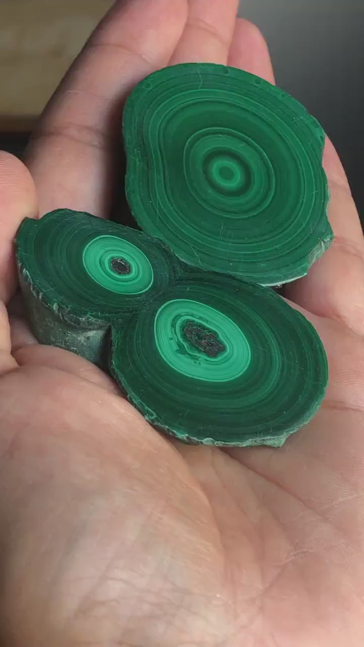 Set of 2! Polished  Green Malachite Slabs, % 100 Natural