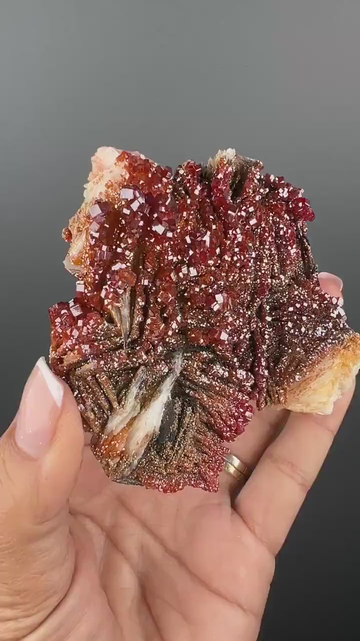 Fresh Arrival!Black Barite With Red Vanadinite Crystal Specimen From Morocco