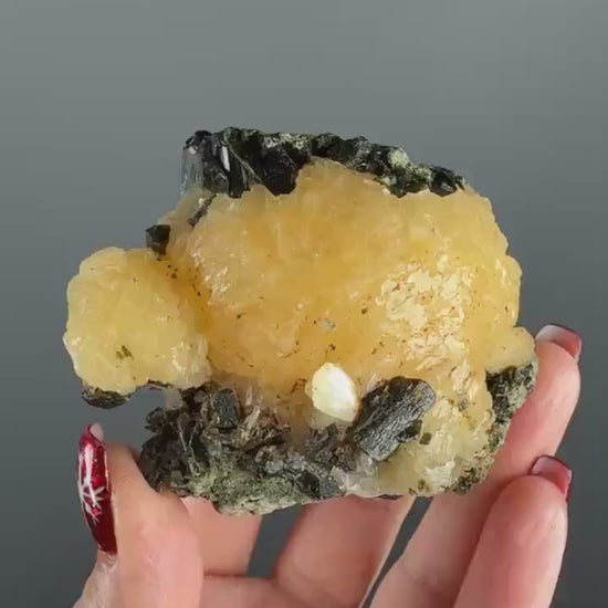 Yellow Stellerite with Green Epidote Crystal Specimen