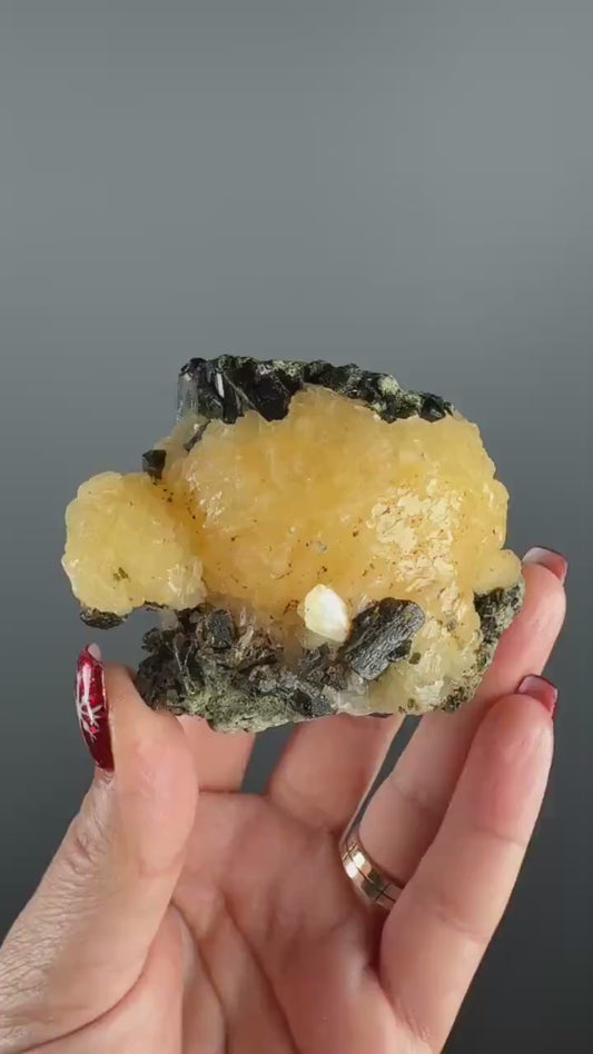 Yellow Stellerite with Green Epidote Crystal Specimen