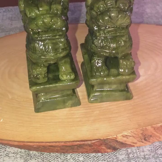 Green Jade Fu Dog (Foo Dog) Guardian Gemstone Huge Carving Sculpture