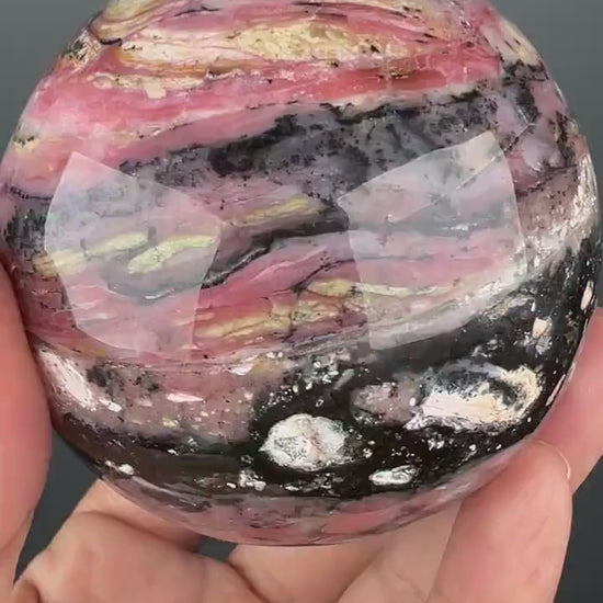 Amazing Color! Strawberry Opal Crystal Sphere from Peru, Dendritic Pink Opal Sphere- 71 MM