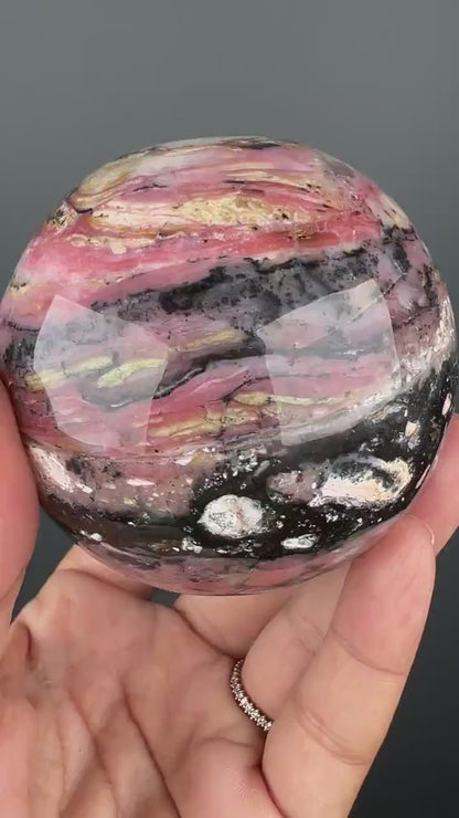 Amazing Color! Strawberry Opal Crystal Sphere from Peru, Dendritic Pink Opal Sphere- 71 MM