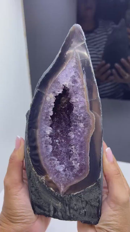 Purple Amethyst Geode Mineral Specimen, Self-Standing Amethyst Geode